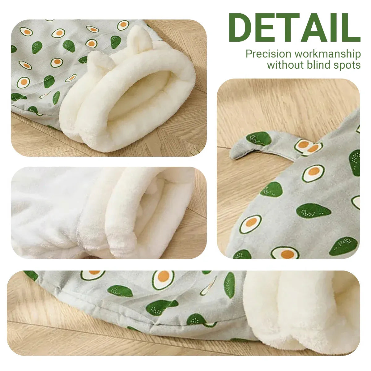 Semi Enclosed Warm Cat Sleeping Bag Comfortable Soft Fleece Pet Bed Easy Clean - Avocado