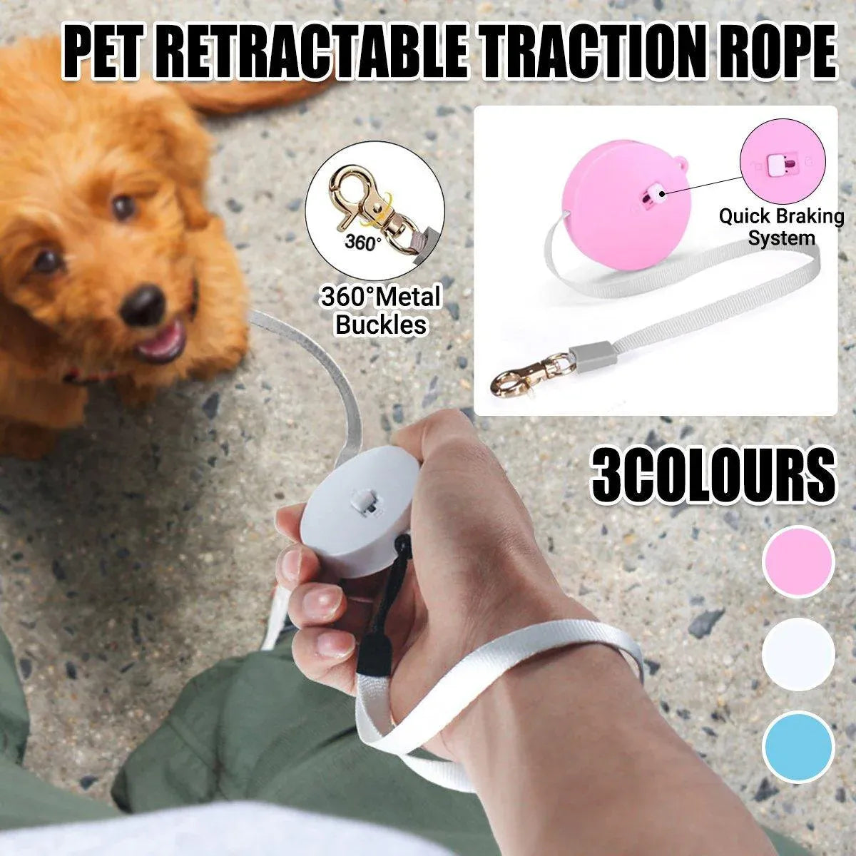 2M Outdoor Mini Retractable Leash Traction Rope Cats Dogs Durable - White