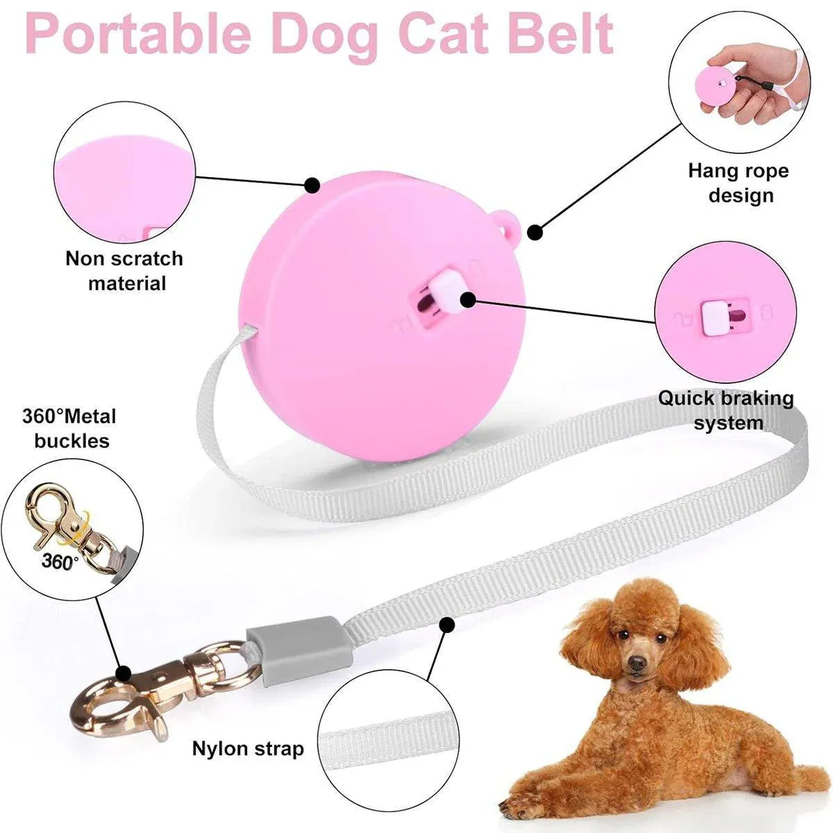 2M Outdoor Mini Retractable Leash Traction Rope Cats Dogs Durable - White