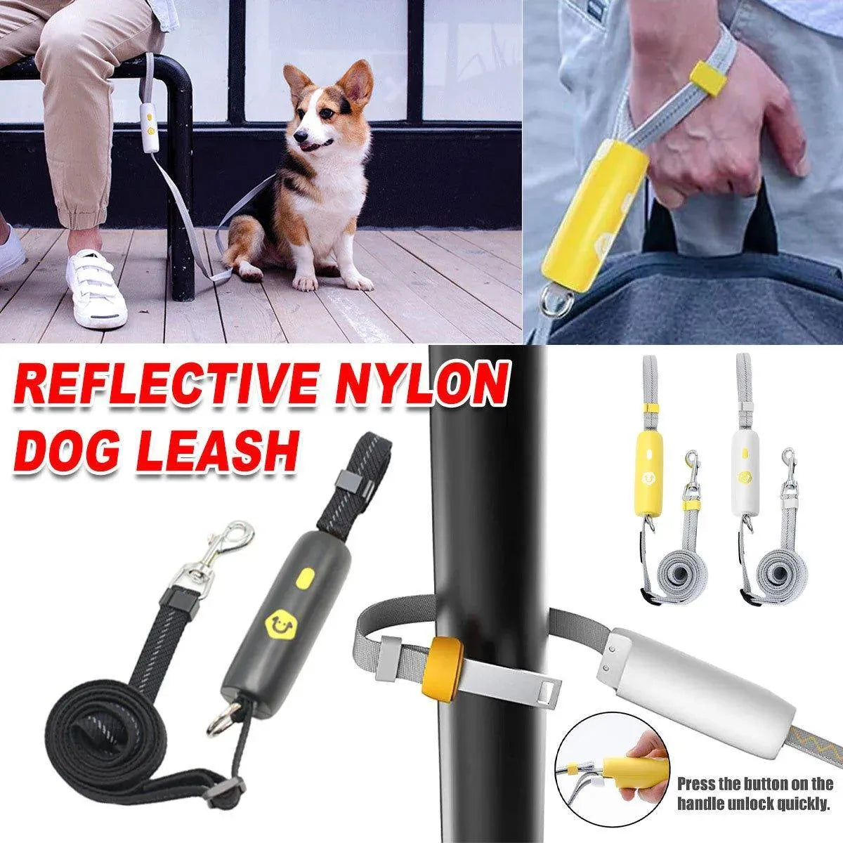 Nylon Leash for Small Medium Dogs Durable Adjustable Walking Lead Strap - Yellow