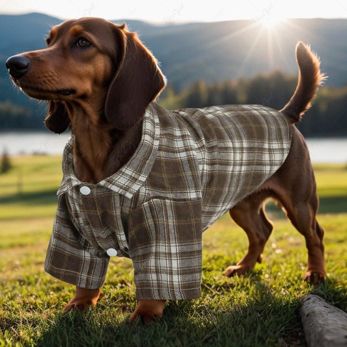 Soft Puppy Plaid Shirt Dog Clothes Jumpsuit Cat Pet Check Coat Summer T-shirt - Brown-S