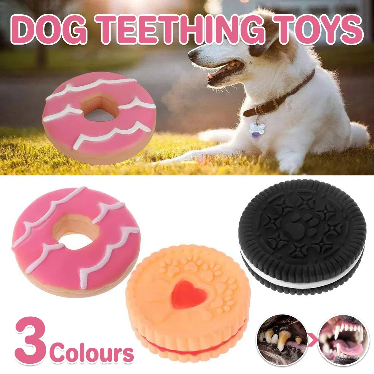 Dog Teeth Grinding Toy Round Cake Shape Dog Chew Biting Toy Fun Interactive - Pink