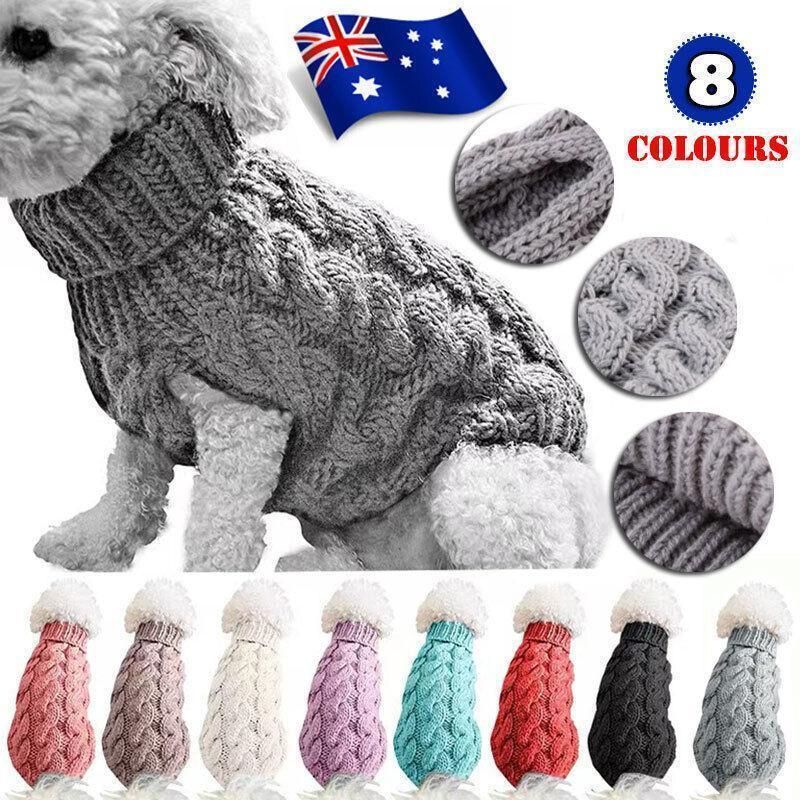 Puppy Dog Jumper Winter Warm Knitted Sweater Pet Clothes Small Dogs Coat Thermal L Size - Grey