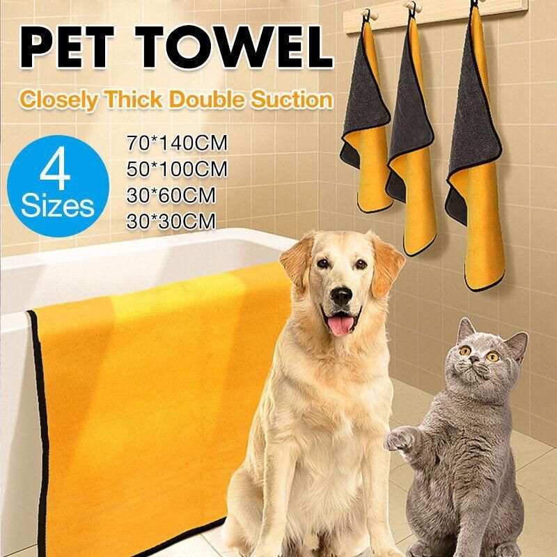 Pet Drying Towel Ultra-Absorbent Water Dog Cat Bath Microfiber Clean Soft Cloth - 30 X 60CM