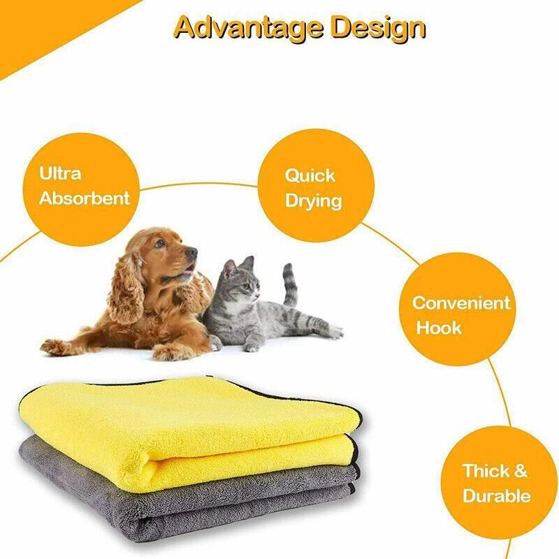 Pet Drying Towel Ultra-Absorbent Water Dog Cat Bath Microfiber Clean Soft Cloth - 30 X 60CM