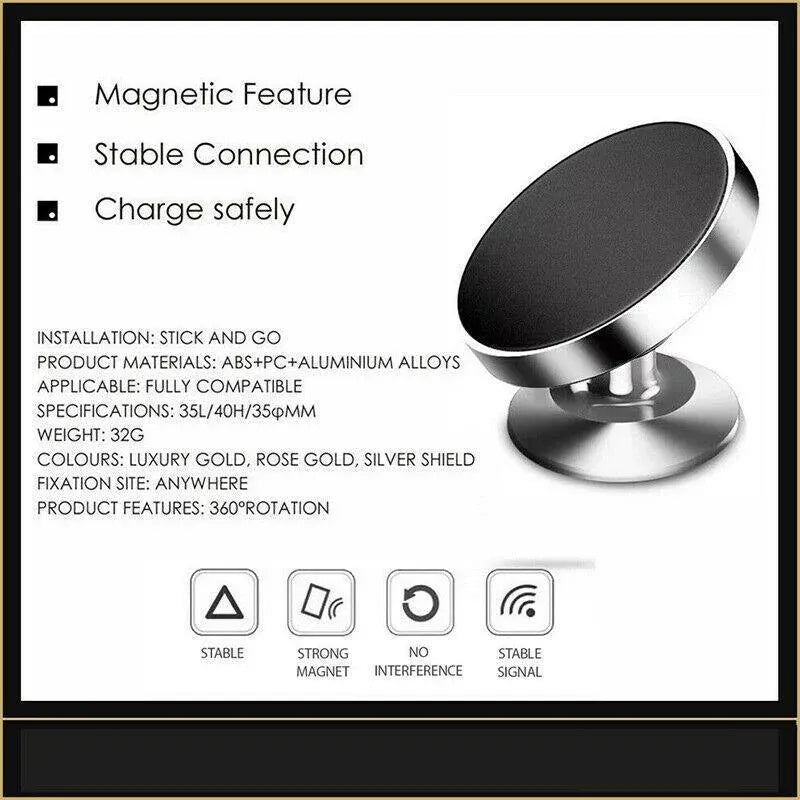 360-Degree Car Phone Holder Dashboard Mount Stand Cradle for Flat Surface - Gold