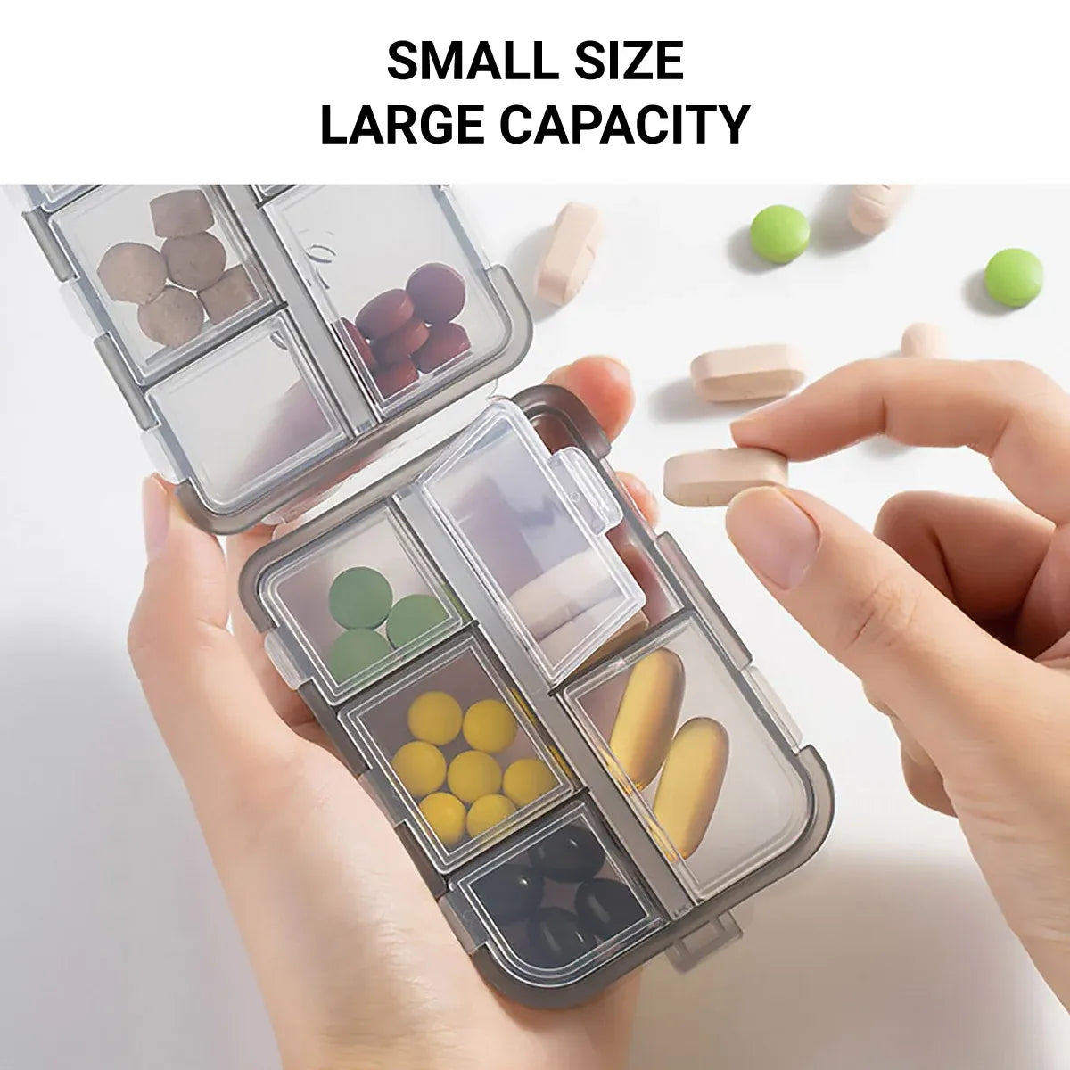 Small Pill Case Vitamin Holder Container 6/10Compartments Double Layer Holder - Red-2PCS