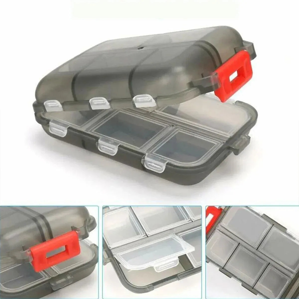 Small Pill Case Vitamin Holder Container 6/10Compartments Double Layer Holder - Red-2PCS