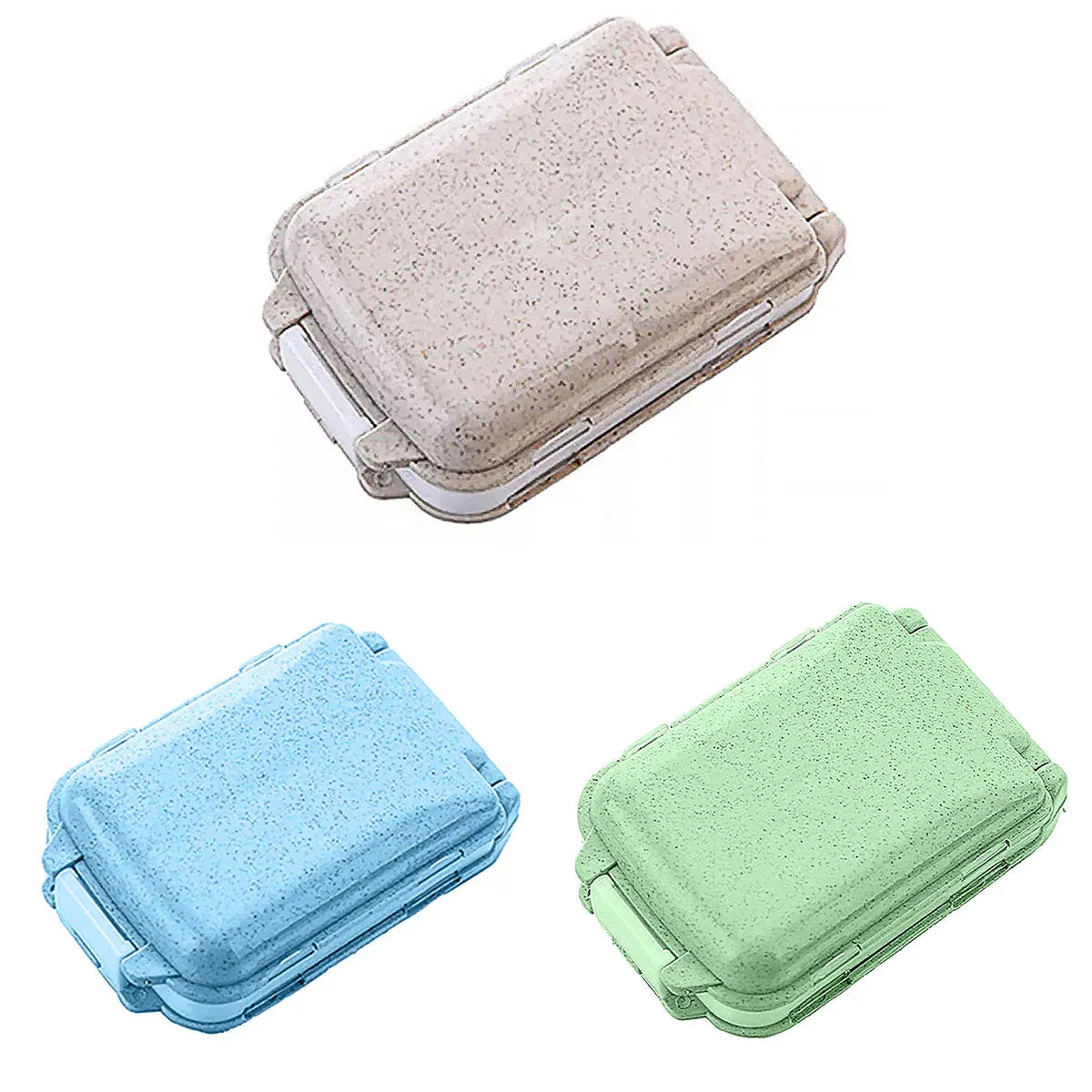 Three Layer Folding Medicine Box Portable 8 Cell Mini Pill Case Sealed Storage - Green