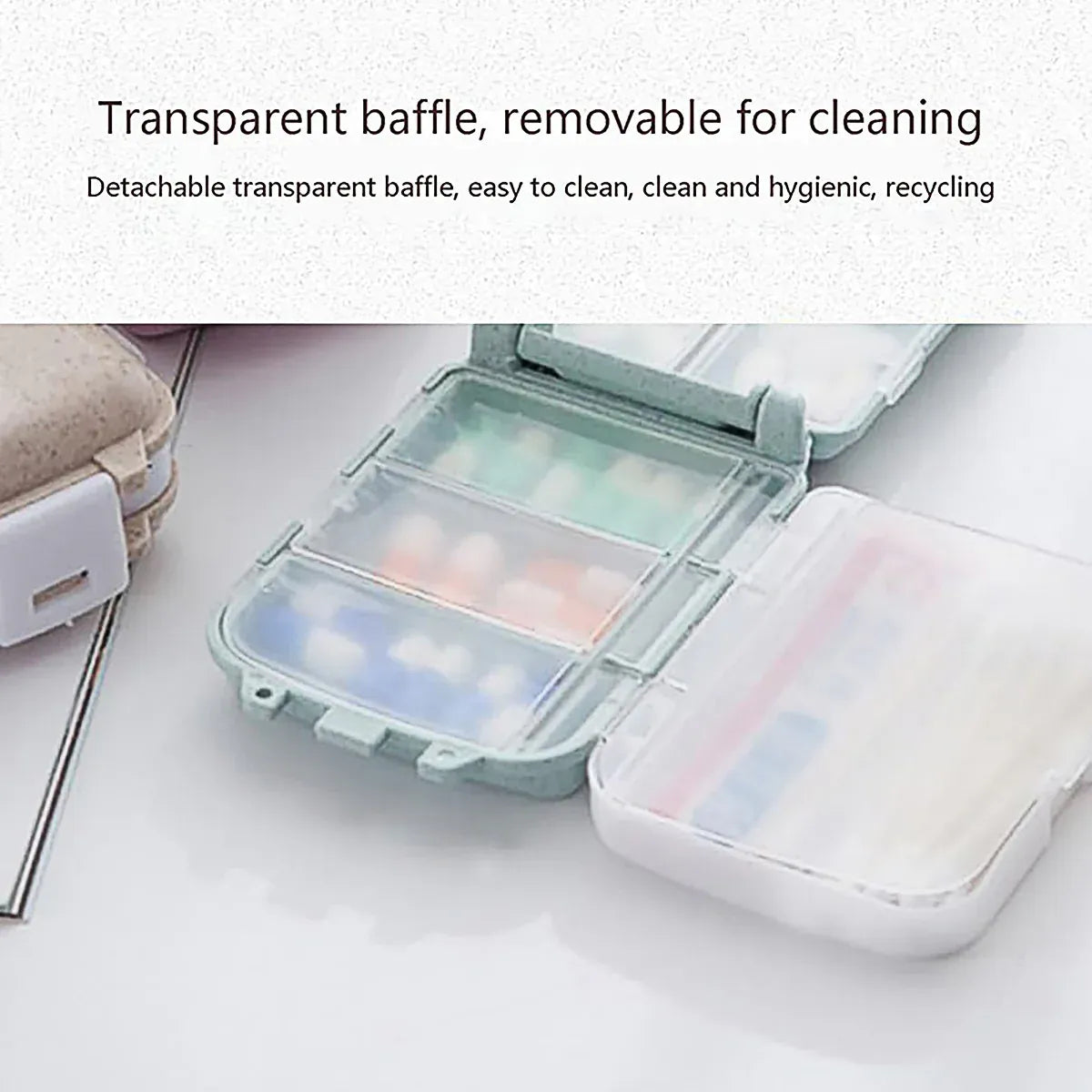 Three Layer Folding Medicine Box Portable 8 Cell Mini Pill Case Sealed Storage - Green