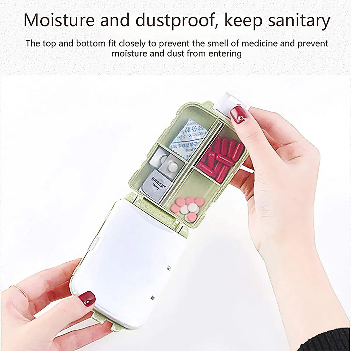 Three Layer Folding Medicine Box Portable 8 Cell Mini Pill Case Sealed Storage - Green