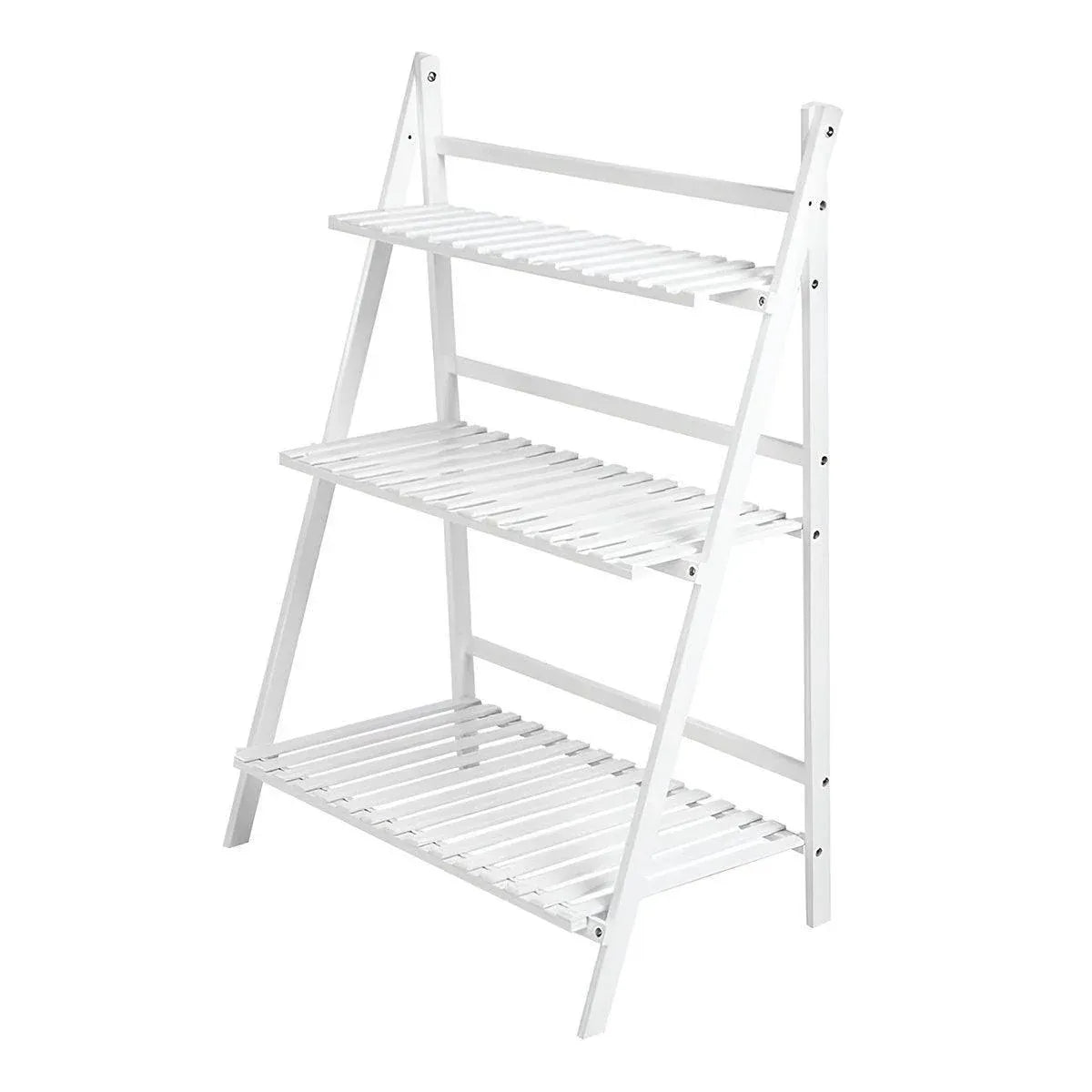 White Wooden Balcony Plant Stand 3 Layer Flower Pot Corner Stand