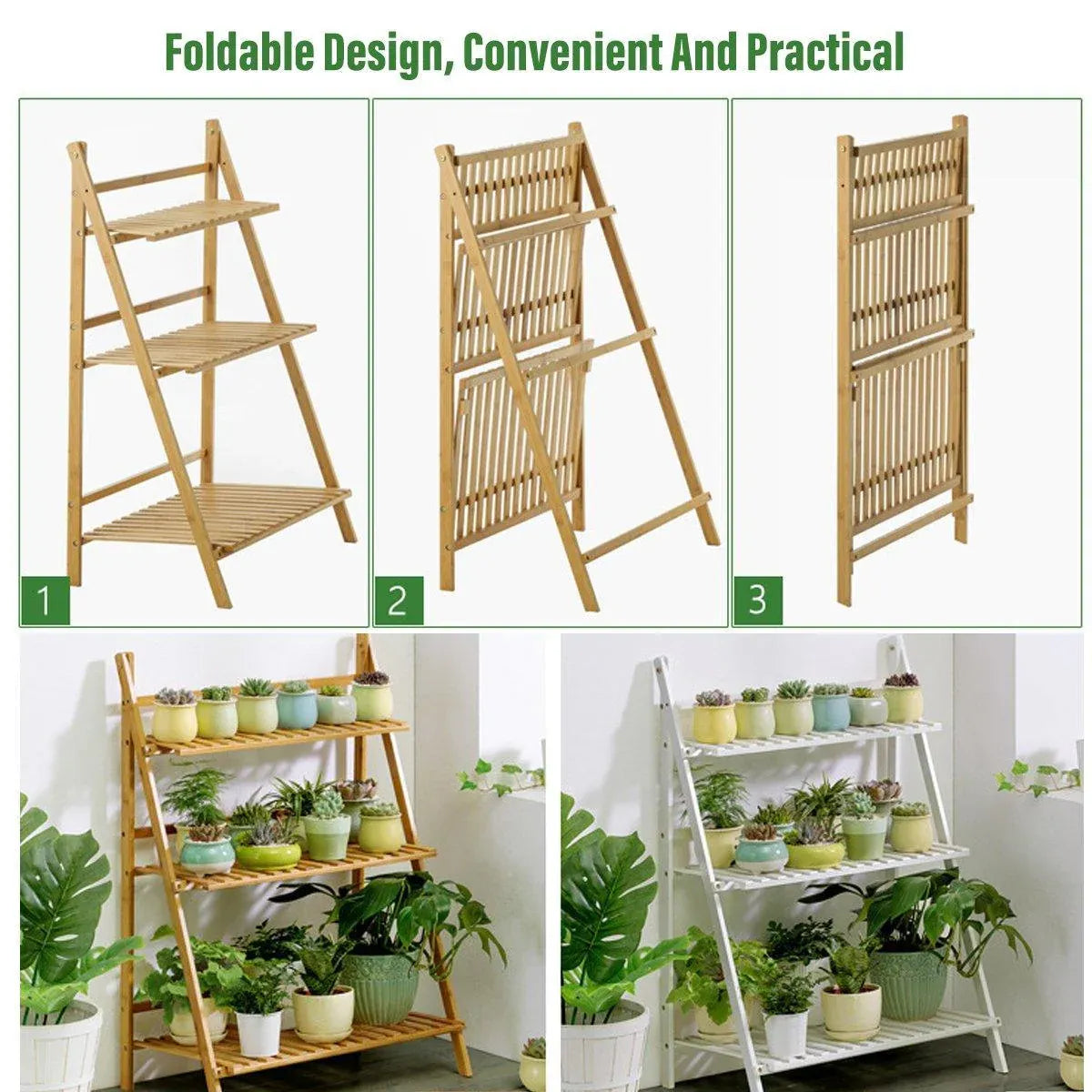 Balcony Plant Stand 3 Layer Wooden Flower Pot Corner Stand White Log