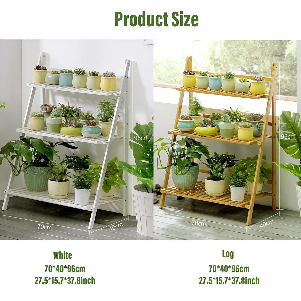 Layer Wooden Flower Pot Corner Stand White Log Foldable White 136985 Balcony