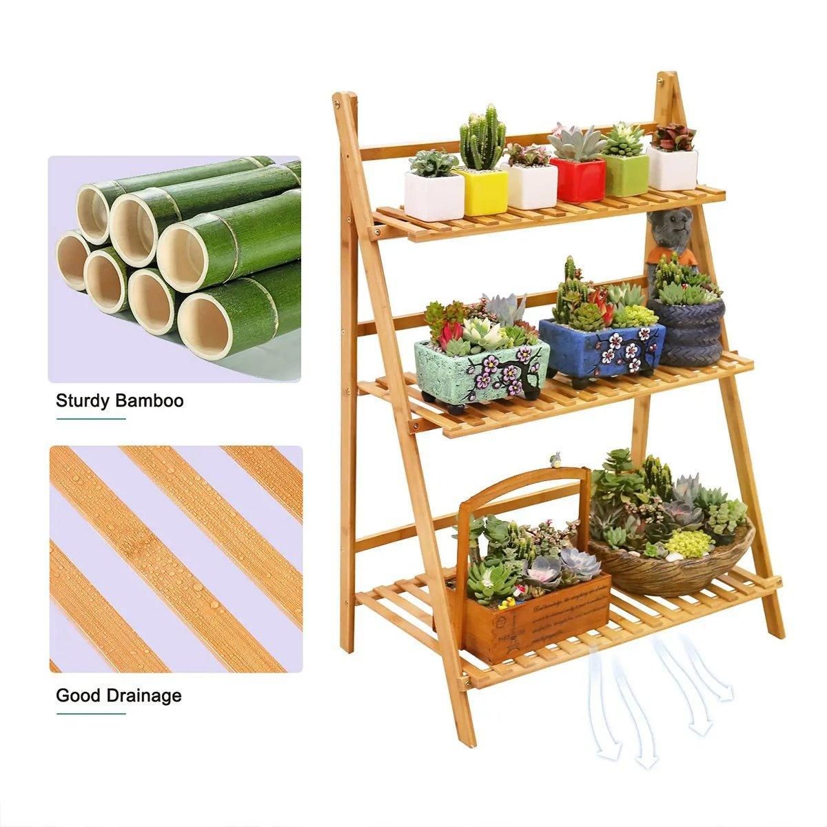 Balcony Plant Stand 3 Flower Pot Corner Stand Layer Wooden