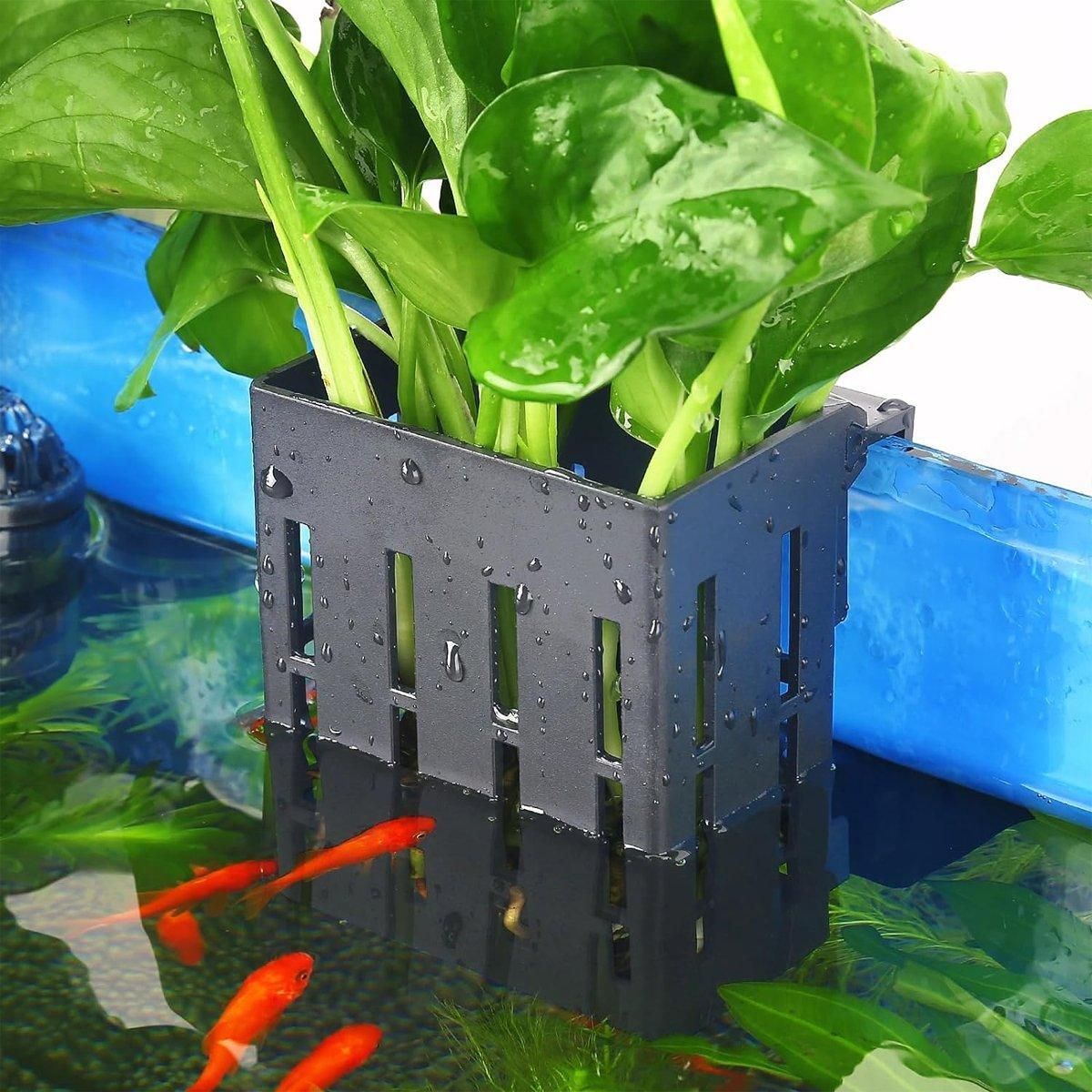 Hydroponic Plant Storage Rack Fish Tank Decoration Square Aquarium Basket Holder - White