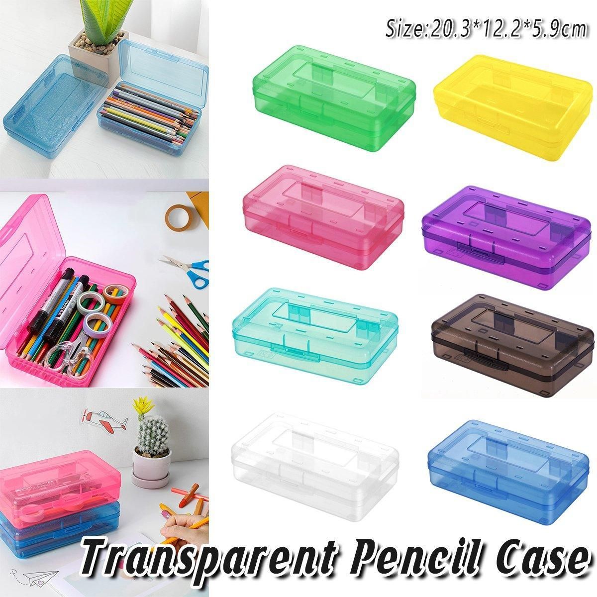 Large Capacity Transparent Plastic Pencil Case Multifunctional Student Art Box - Green