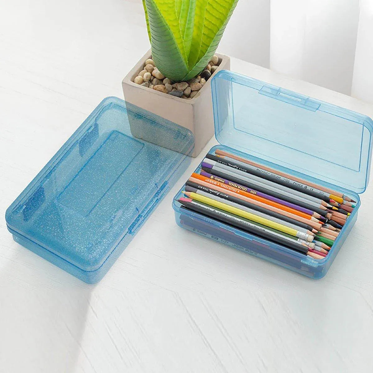 Large Capacity Transparent Plastic Pencil Case Multifunctional Student Art Box - Green