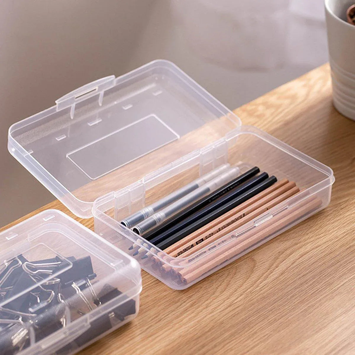 Large Capacity Transparent Plastic Pencil Case Multifunctional Student Art Box - Green