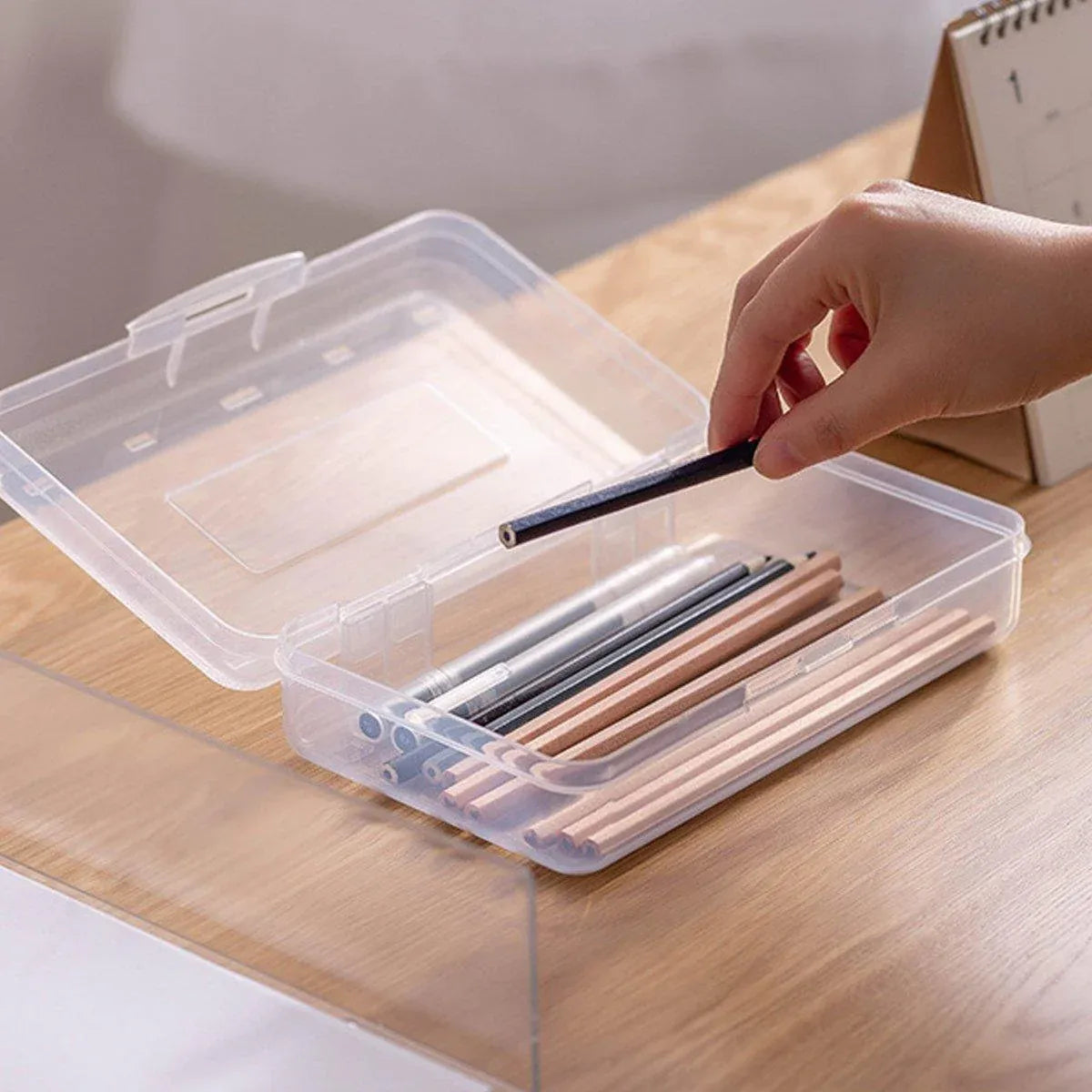 Large Capacity Transparent Plastic Pencil Case Multifunctional Student Art Box - Green