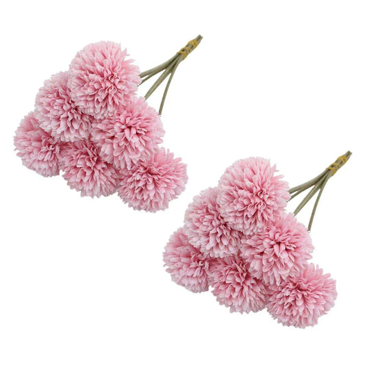 12pcs Artificial Dandelion Fake Flower Simulation Arrangement Desktop Decoration - Pink