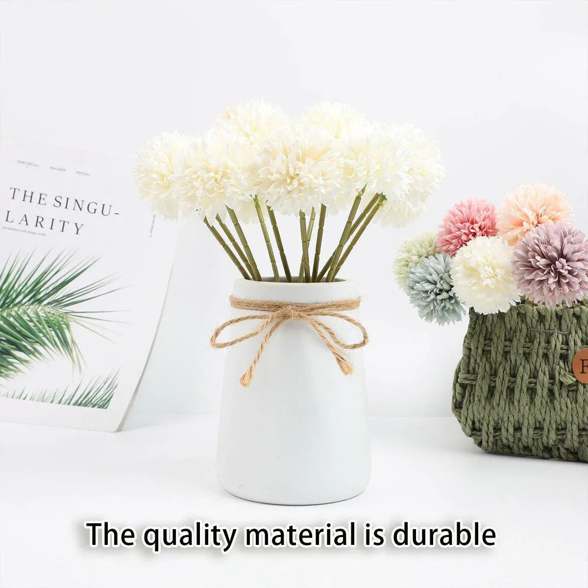 12pcs Artificial Dandelion Fake Flower Simulation Arrangement Desktop Decoration - White