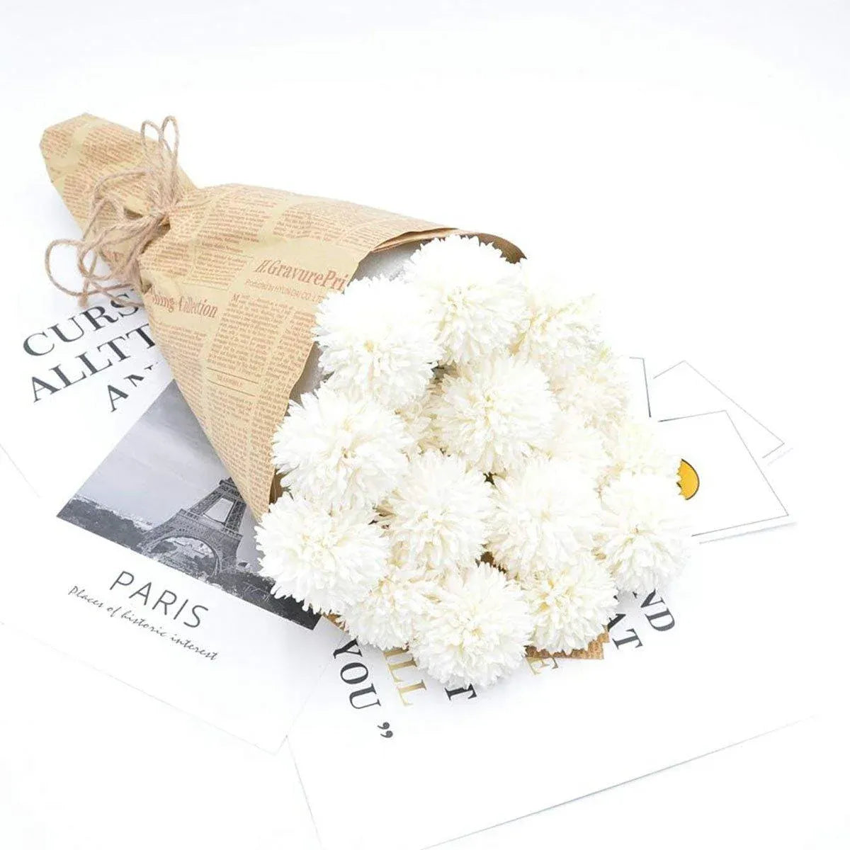 12pcs Artificial Dandelion Fake Flower Simulation Arrangement Desktop Decoration - White