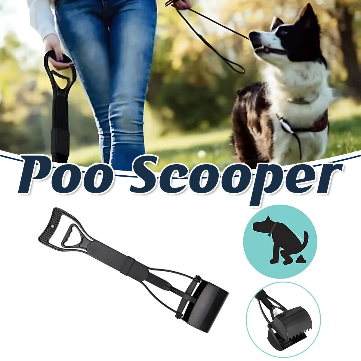 Long Handle Pet Pooper Scooper with Clamping Jaw for Dog Waste Pickup Outdoor Use