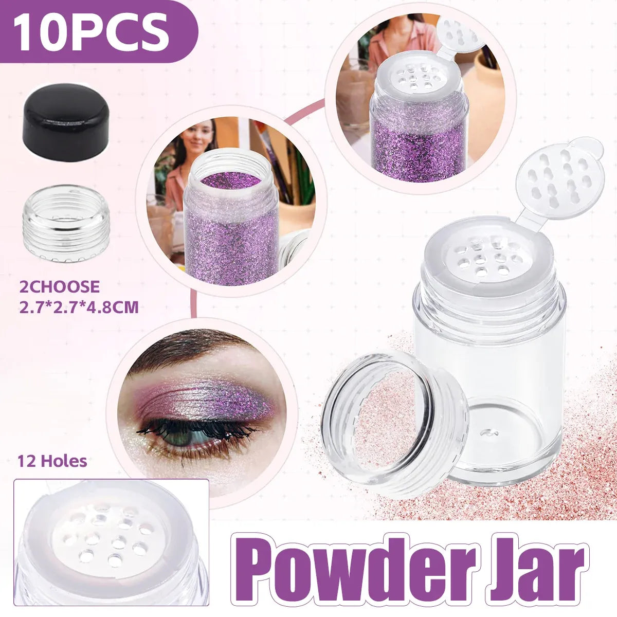10Pcs Clear Powder Jar with Lid Airtight Refillable Cosmetic Storage Jar - Black