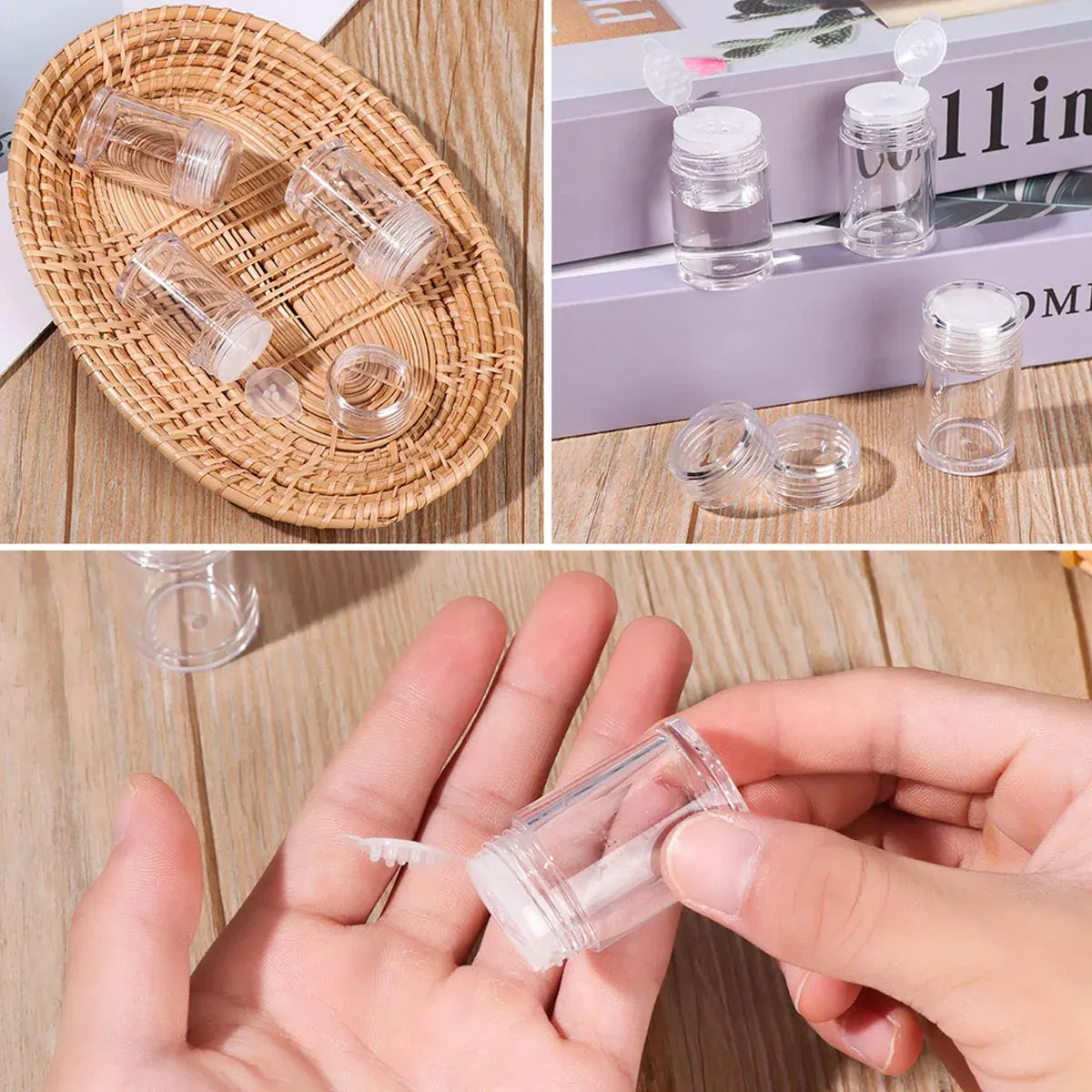 10Pcs Clear Powder Jar with Lid Airtight Refillable Cosmetic Storage Jar - Black