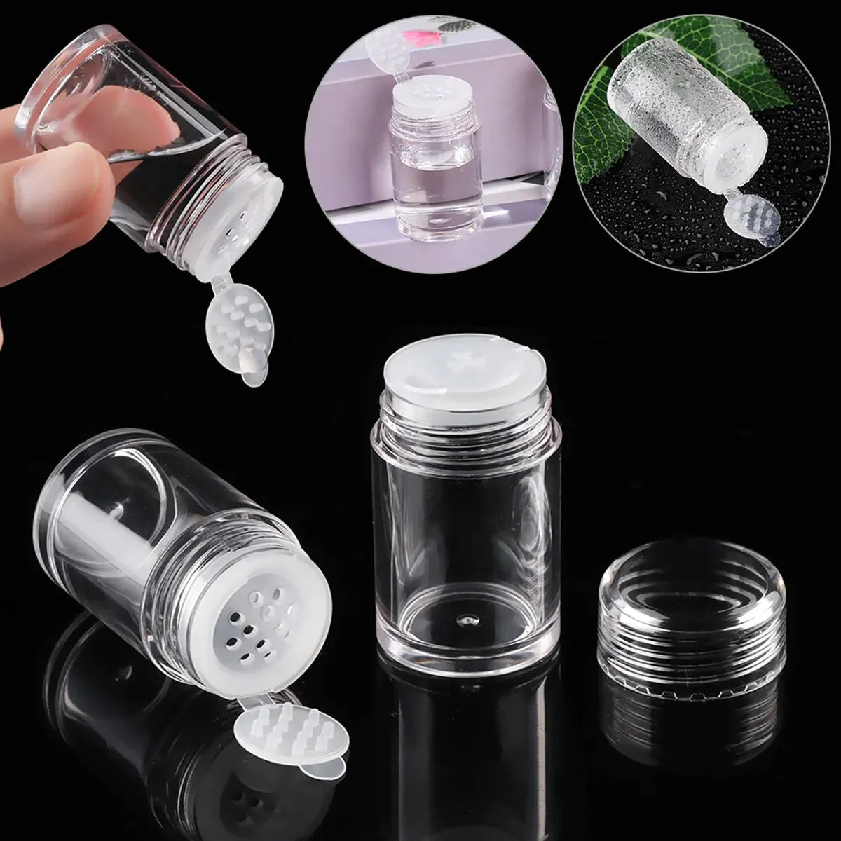 10Pcs Clear Powder Jar with Lid Airtight Refillable Cosmetic Storage Jar - Black