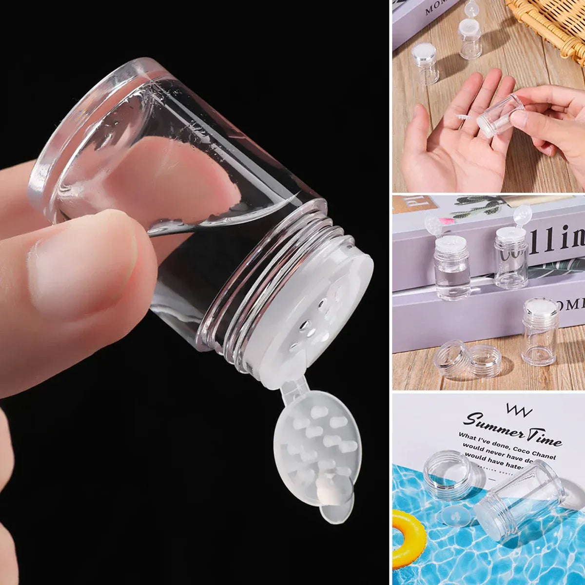 10Pcs Clear Powder Jar with Lid Airtight Refillable Cosmetic Storage Jar - Black