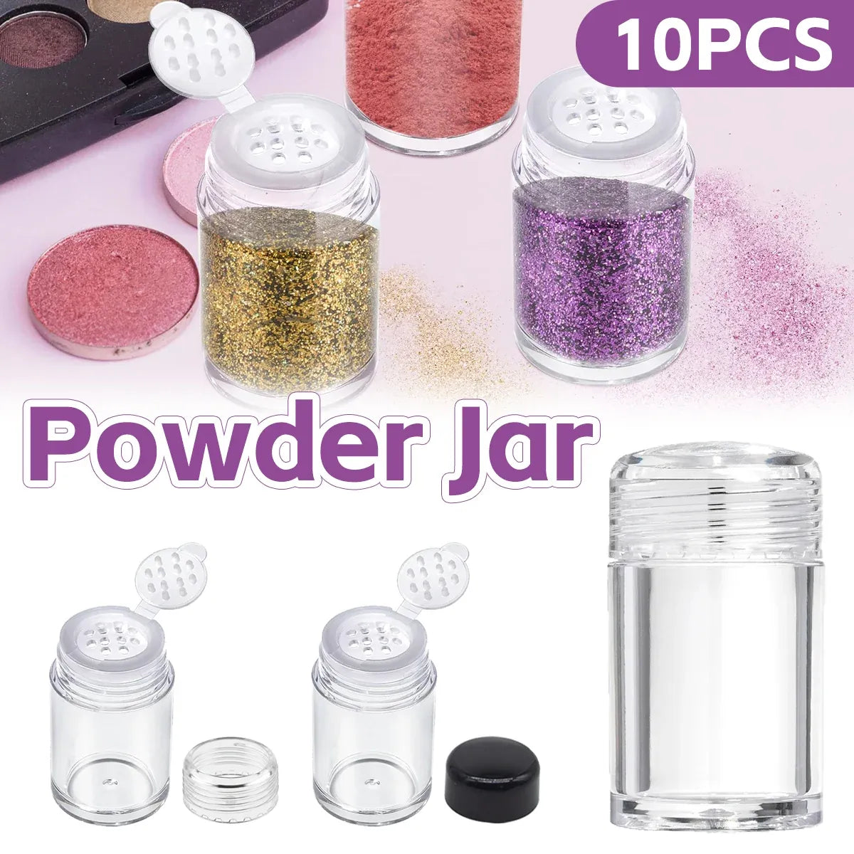 10Pcs Clear Powder Jar with Lid Airtight Refillable Cosmetic Storage Jar - Black