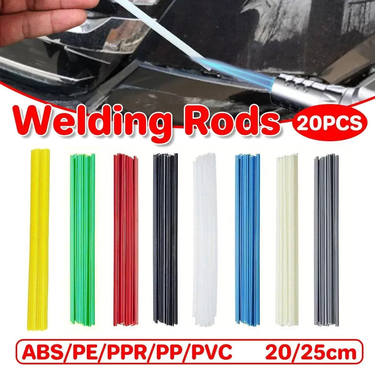 Bumper Plastic Welding Rod Torch 50CM/25CM Assorted Colours and Materials - White - PP 25cm