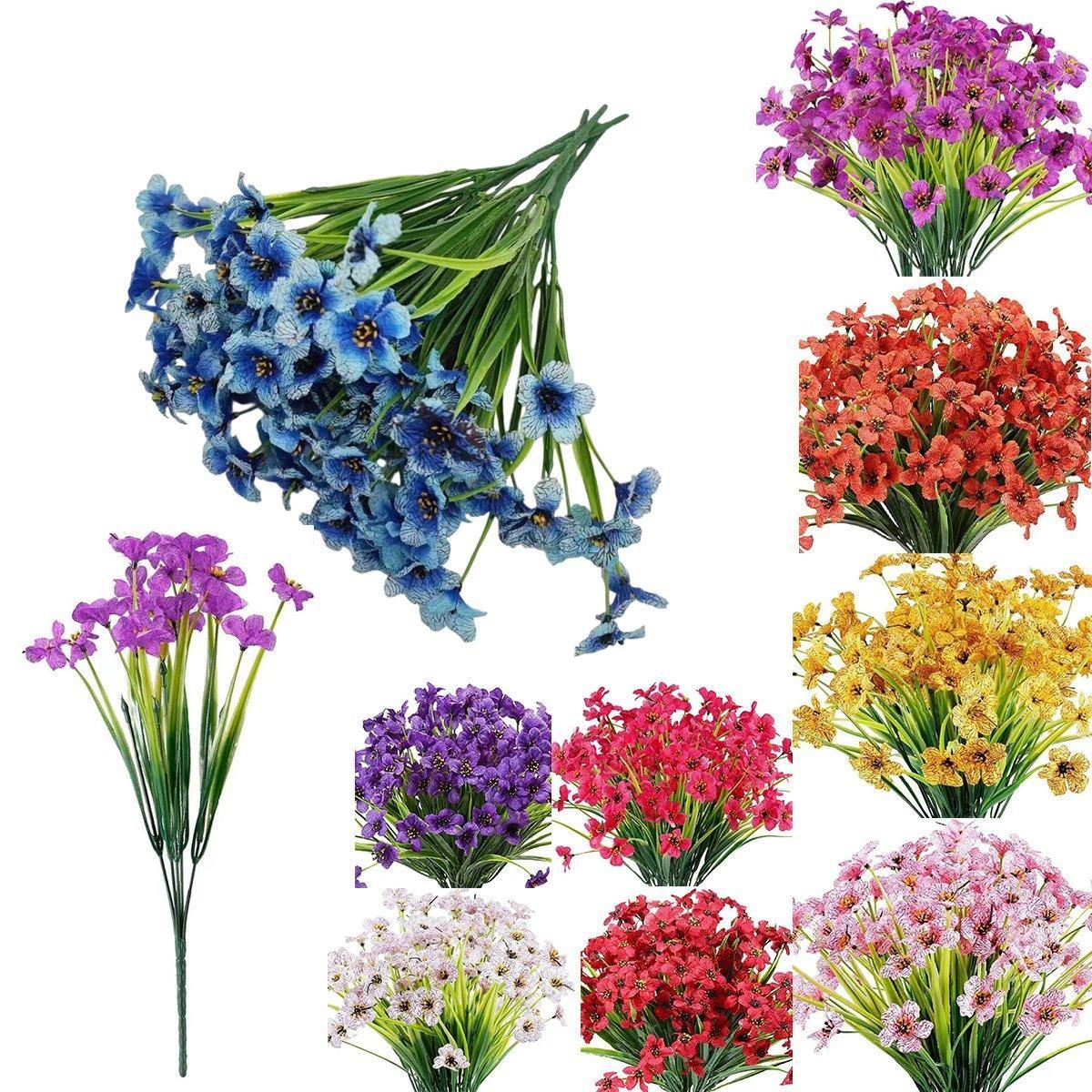 12pcs Artificial Flowers Set for Home Decor Wedding Party Fake Floral Decor - Blue