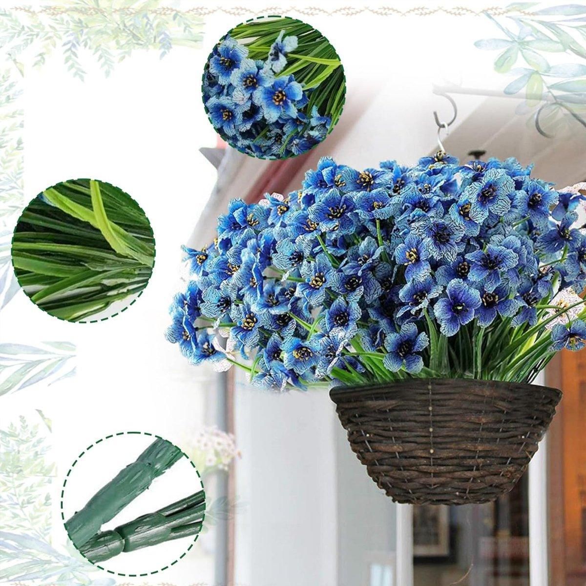 12pcs Artificial Flowers Set for Home Decor Wedding Party Fake Floral Decor - Blue