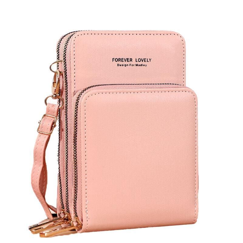 Women Crossbody Phone Purse Touch Screen Bag Rfid Blocking Wallet Shoulder Strap - Dark Pink