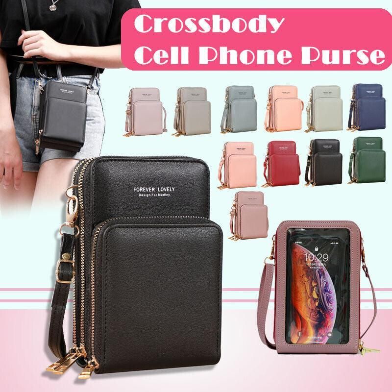 Women Crossbody Phone Purse Touch Screen Bag Rfid Blocking Wallet Shoulder Strap - Dark Pink