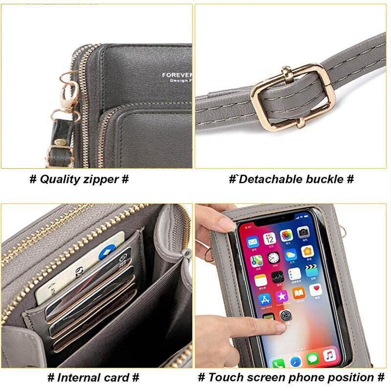 Women Crossbody Phone Purse Touch Screen Bag Rfid Blocking Wallet Shoulder Strap - Dark Pink
