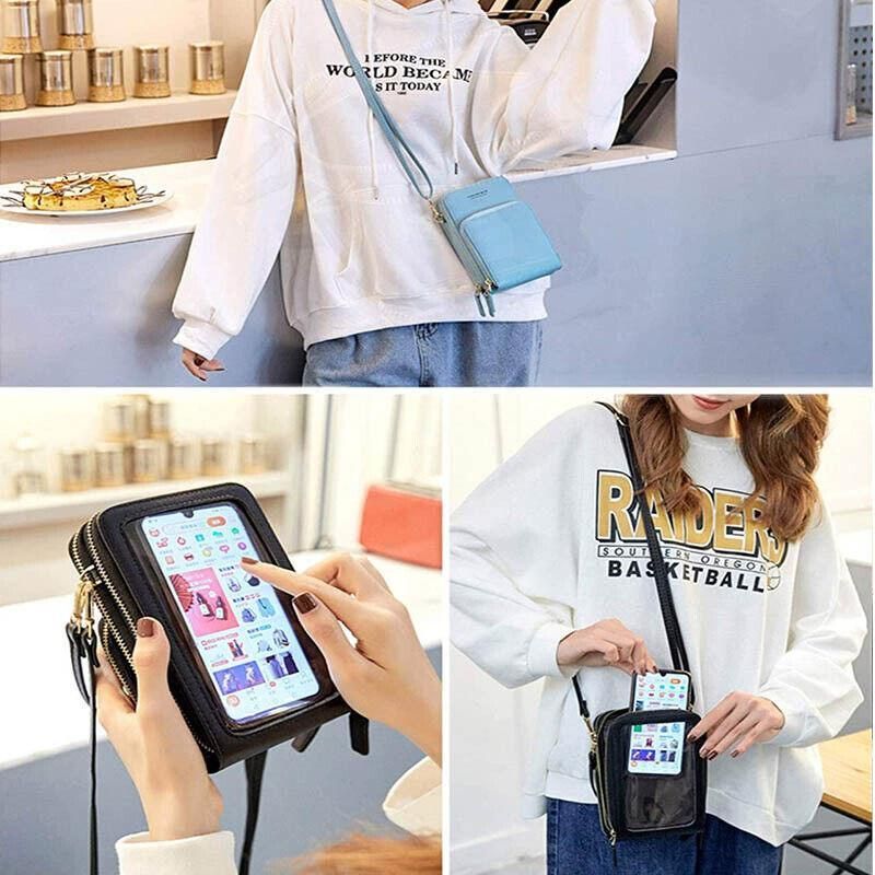 Women Crossbody Phone Purse Touch Screen Bag Rfid Blocking Wallet Shoulder Strap - Dark Pink