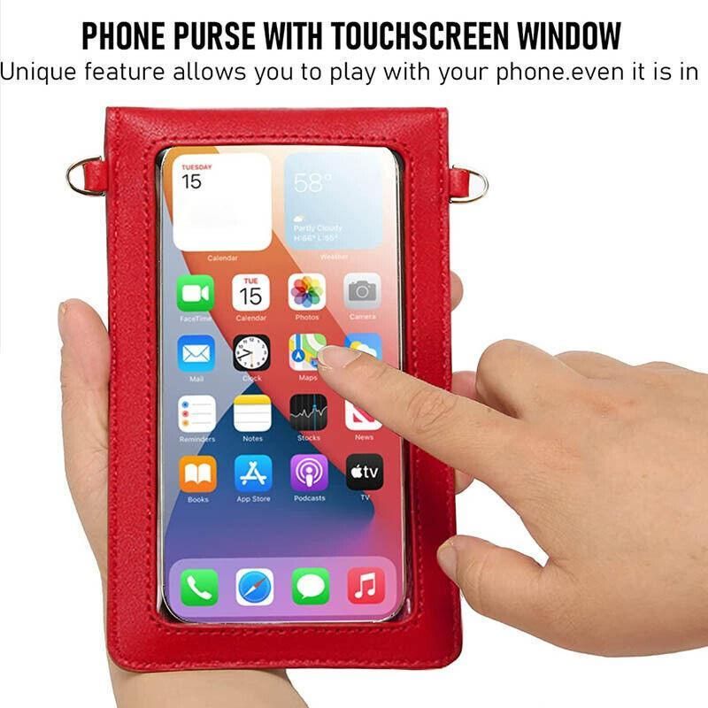 Women Crossbody Phone Purse Touch Screen Bag Rfid Blocking Wallet Shoulder Strap - Red