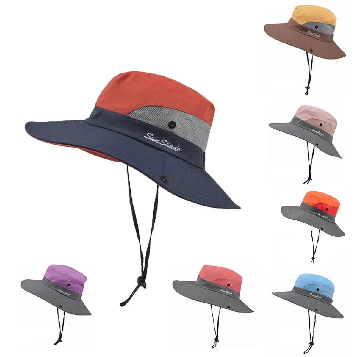 Women Wide Brim Ponytail Hat Sun Protect Visor Summer Beach Cap Anti Uv Floppy - Purple