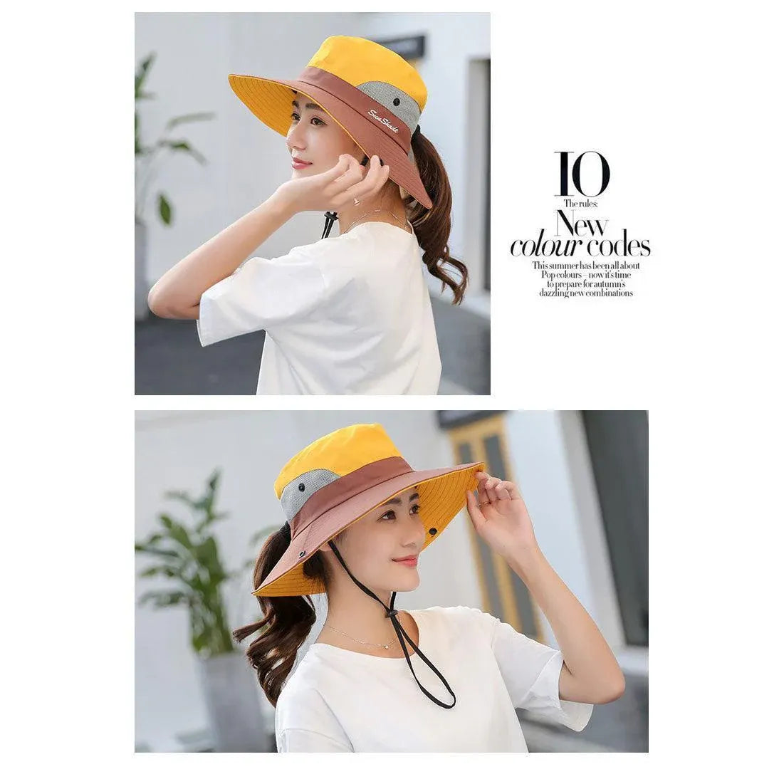 Women Wide Brim Ponytail Hat Sun Protect Visor Summer Beach Cap Anti Uv Floppy - Purple