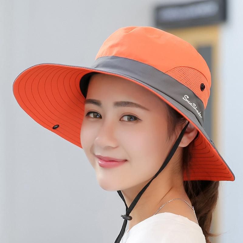 Women Wide Brim Ponytail Hat Sun Protect Visor Summer Beach Cap Anti Uv Floppy - Purple