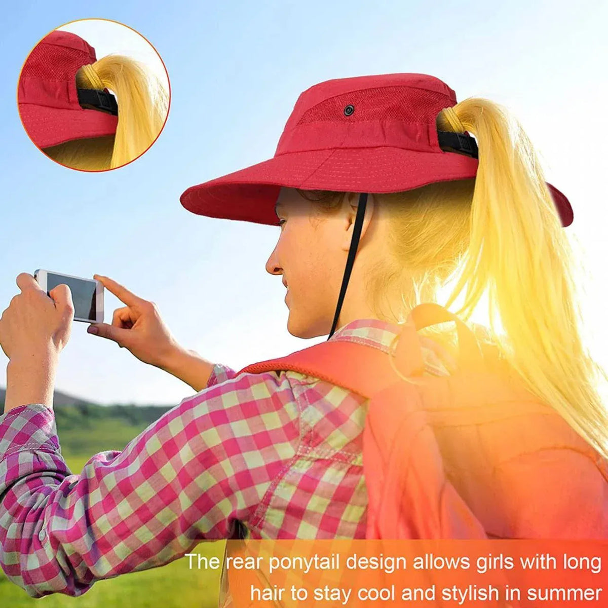 Women Wide Brim Ponytail Hat Sun Protect Visor Summer Beach Cap Anti Uv Floppy - Purple