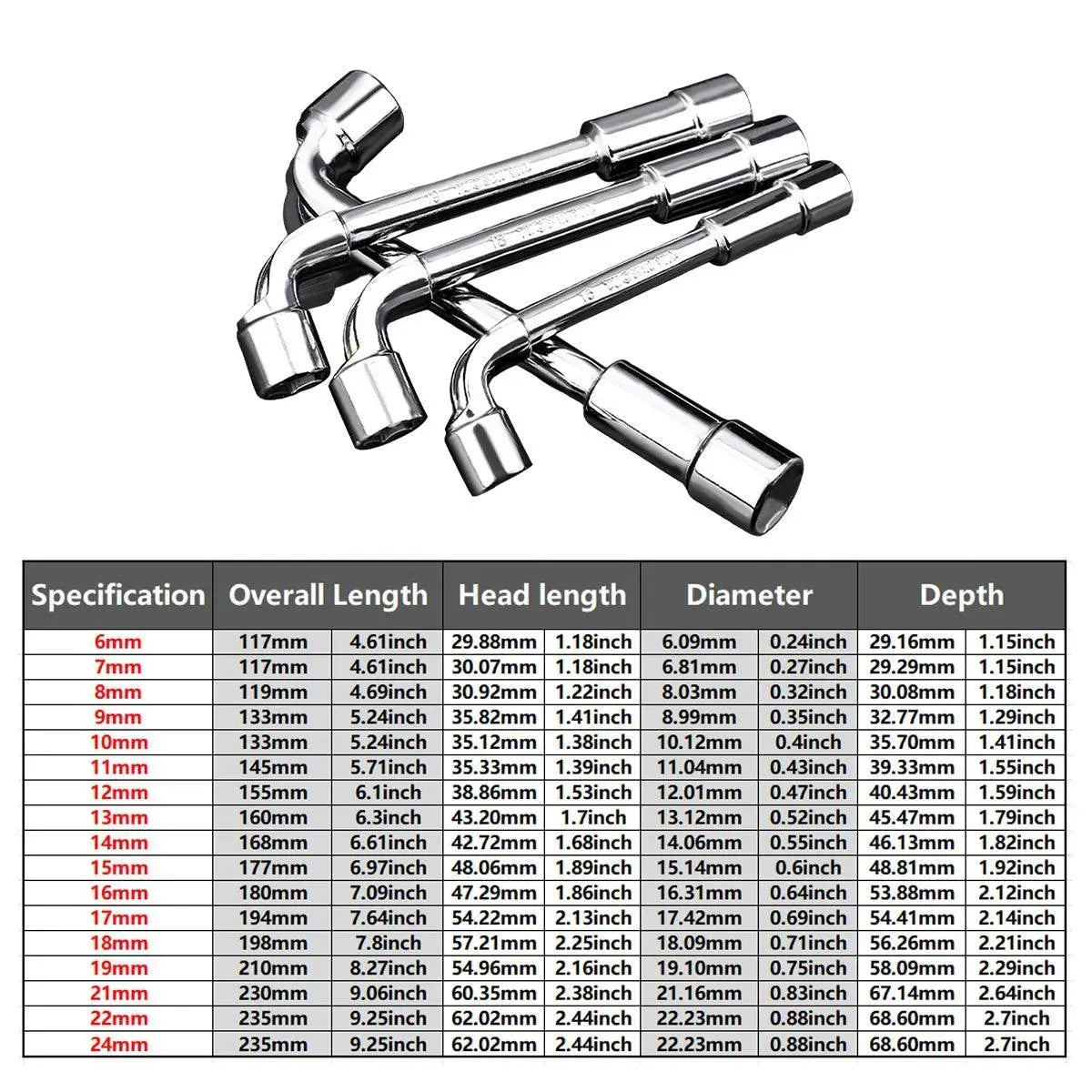 6-23mm L Shaped Socket Wrench Elbow Multi Size Hardware Repair Tool Set - 16mm