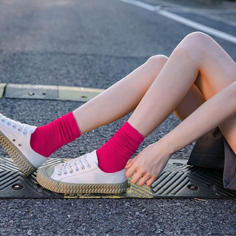 Olid Pure Colour Formal Socks Cotton Fashion Casual Breathable Crew Socks - Rose Red 2 Pairs