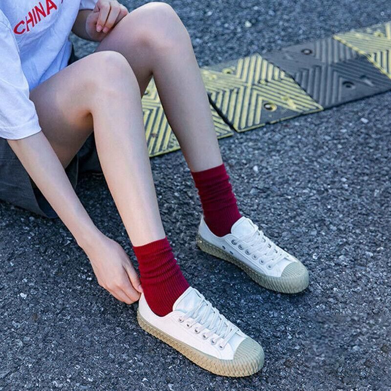 Olid Pure Colour Formal Socks Cotton Fashion Casual Breathable Crew Socks - Rose Red 2 Pairs