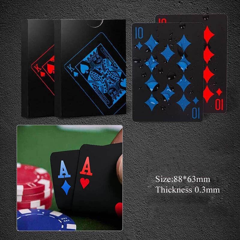 Waterproof PVC Playing Cards Poker Deck Black Plastic Magic Tricks Game Set - Blue
