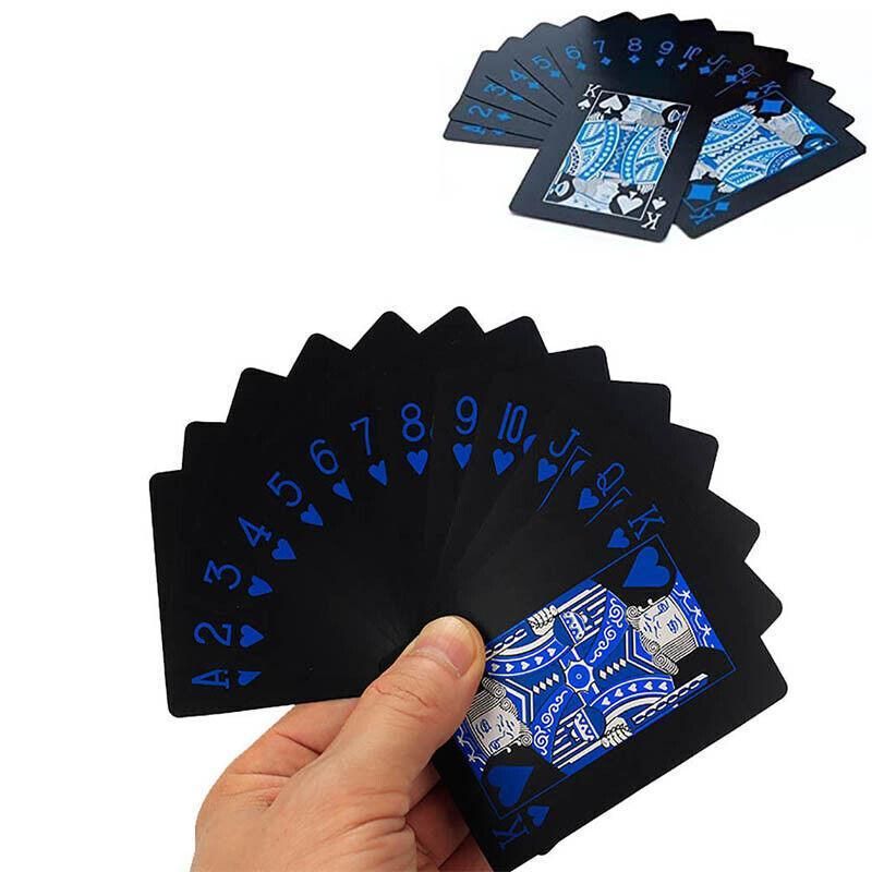 Waterproof PVC Playing Cards Poker Deck Black Plastic Magic Tricks Game Set - Blue